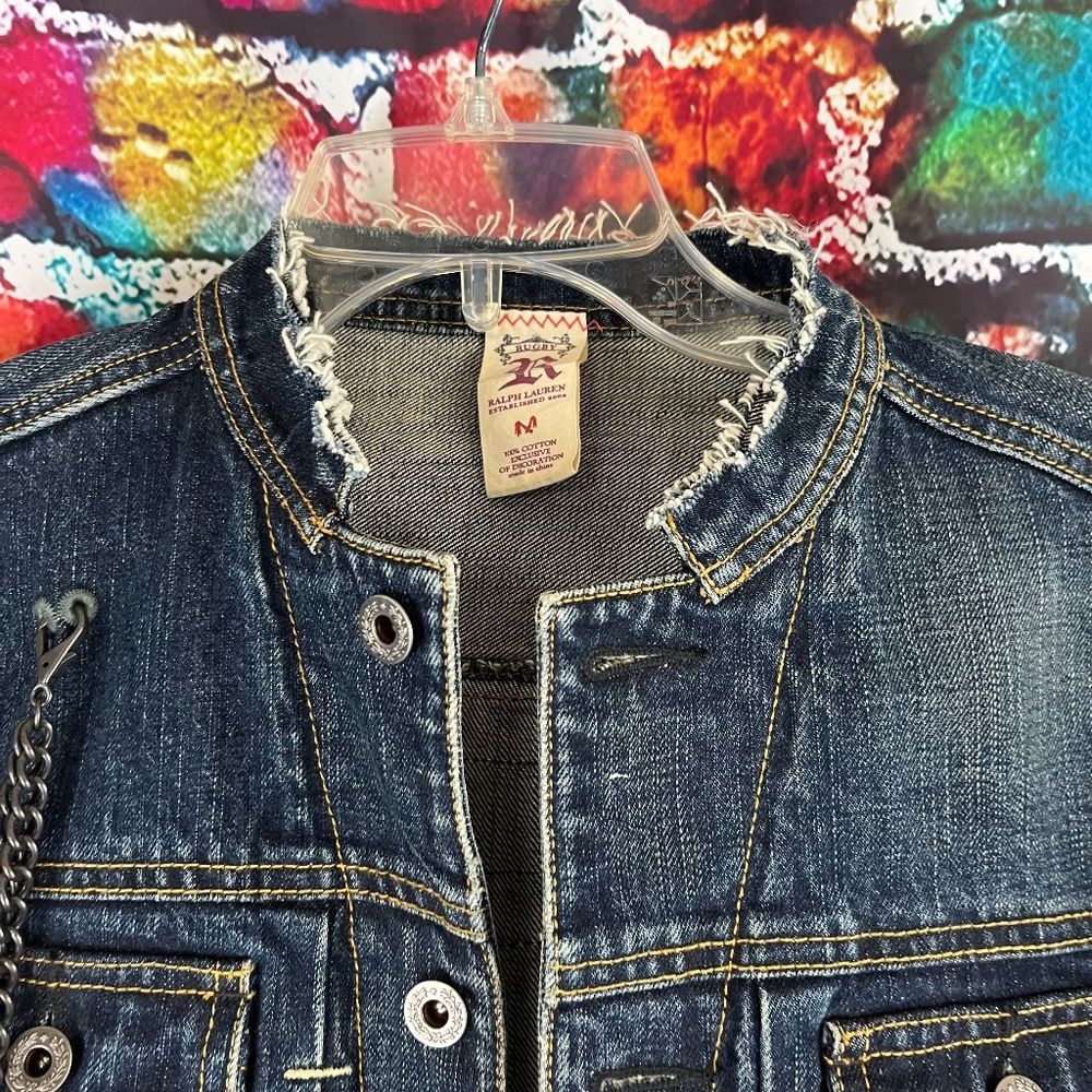 Ralph Lauren Dark Indigo Denim Jacket with Cream and Red Patch - Picture 5 of 7